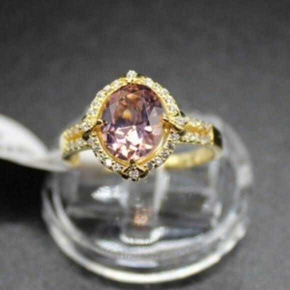 Pigeon Egg Morganite Ring 925 Sterling Silver Synthetic 18k Yellow Gold/Pink 7 - Picture 4 of 8
